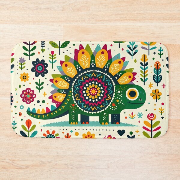 Item preview, Cute Stegosaurus with Flowers - Scandinavian Folk Art by heidiannemorris © designed and sold by FOLK ART FUSION by heidiannemorris.