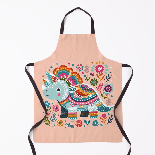 Item preview, Cute Triceratops with Flowers - Scandinavian Folk Art by heidiannemorris © designed and sold by FOLK ART FUSION by heidiannemorris.