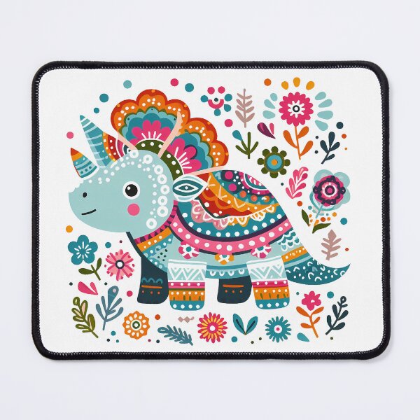 Item preview, Cute Triceratops with Flowers - Scandinavian Folk Art by heidiannemorris © designed and sold by FOLK ART FUSION by heidiannemorris.