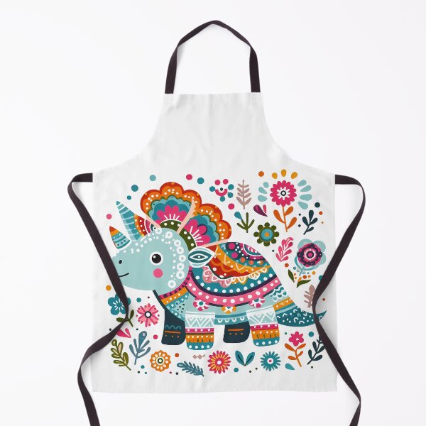 Item preview, Cute Triceratops with Flowers - Scandinavian Folk Art by heidiannemorris © designed and sold by FOLK ART FUSION by heidiannemorris.
