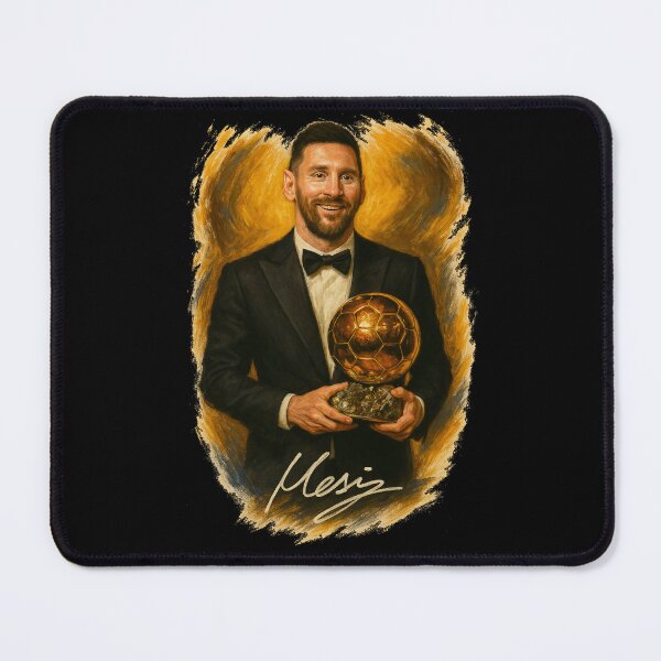 Item preview, Lionel Messi Ballon d'Or Portrait – Football Legend in Tuxedo Holding Trophy designed and sold by VintageVibes Co..
