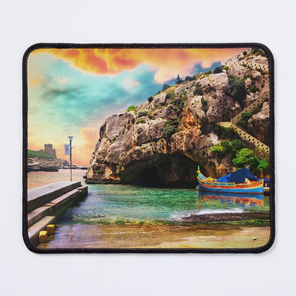 Item preview, Xlendi Bay with Luzzu at sunset - Gozo landscape designed and sold by TheArtistOf2022.