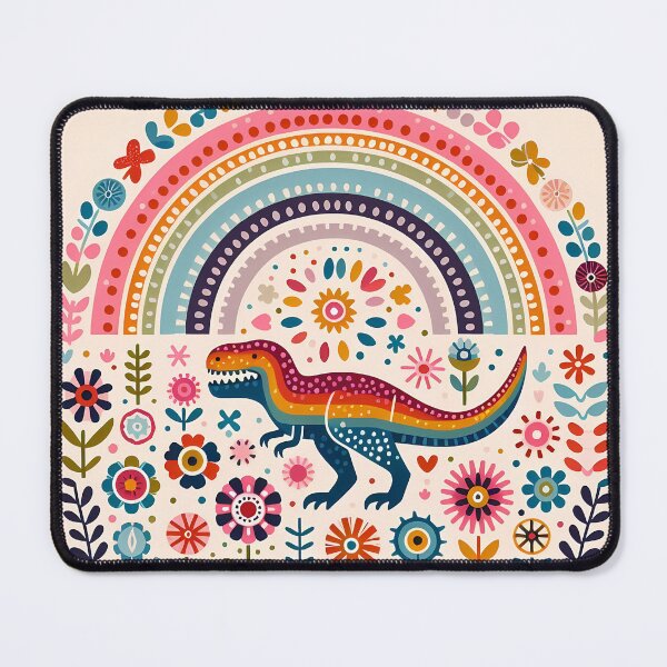 Item preview, Cute Tyrannosaurus Rex Dinosaur with Rainbow and Flowers - Scandinavian Folk Art by heidiannemorris © designed and sold by FOLK ART FUSION by heidiannemorris.