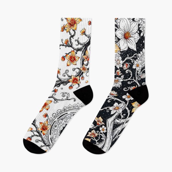 Item preview, Artistic floral pattern in black, white and orange designed and sold by Garrulus glandarius.