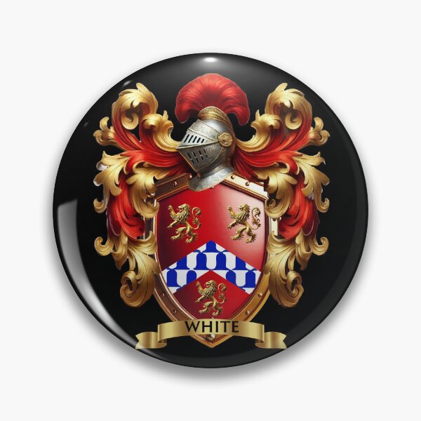Item preview, White Family Crest Red Shield with Chequy Chevron & Golden Lions designed and sold by Highlandkings.