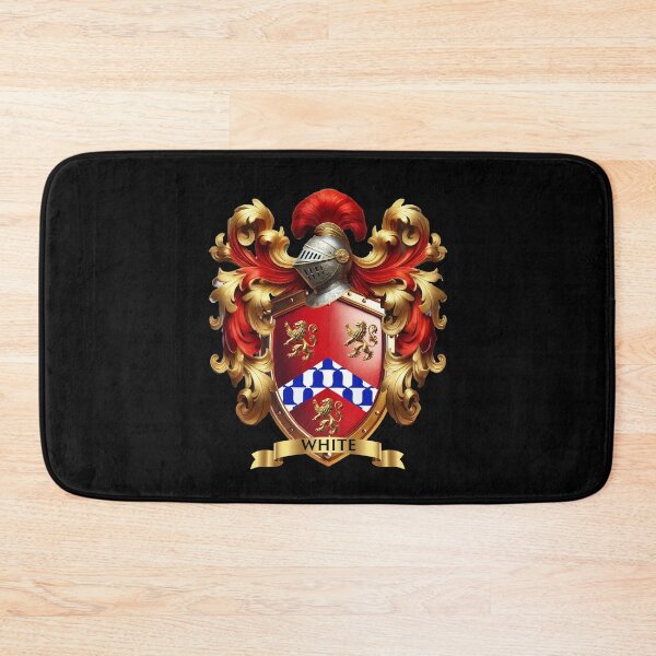 Item preview, White Family Crest Red Shield with Chequy Chevron & Golden Lions designed and sold by Highlandkings.