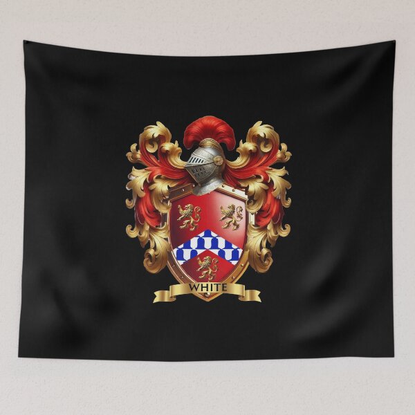 Item preview, White Family Crest  Red Shield with Chequy Chevron & Golden Lions designed and sold by Highlandkings.