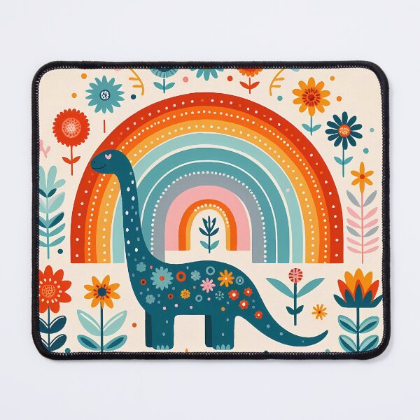Item preview, Cute Blue Brontosaurus Dinosaur with Rainbow - Scandinavian Folk Art by heidiannemorris © designed and sold by FOLK ART FUSION by heidiannemorris.