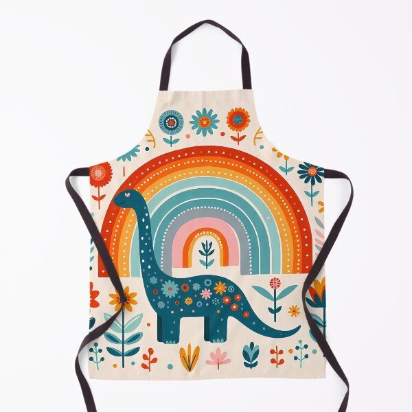 Item preview, Cute Blue Brontosaurus Dinosaur with Rainbow - Scandinavian Folk Art by heidiannemorris © designed and sold by FOLK ART FUSION by heidiannemorris.