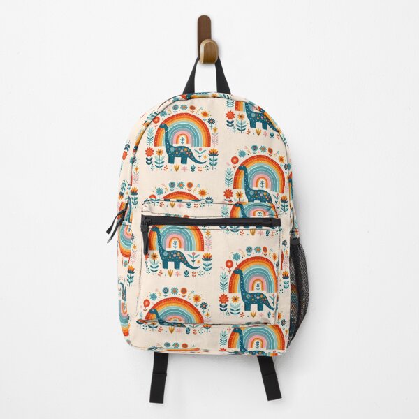 Item preview, Cute Blue Brontosaurus Dinosaur with Rainbow - Scandinavian Folk Art by heidiannemorris © designed and sold by FOLK ART FUSION by heidiannemorris.
