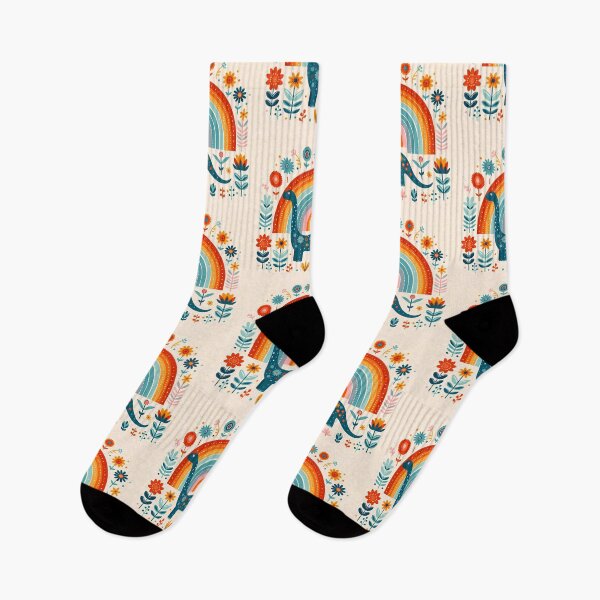 Item preview, Cute Blue Brontosaurus Dinosaur with Rainbow - Scandinavian Folk Art by heidiannemorris © designed and sold by FOLK ART FUSION by heidiannemorris.