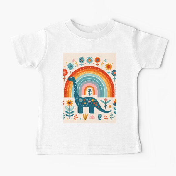 Item preview, Cute Blue Brontosaurus Dinosaur with Rainbow - Scandinavian Folk Art by heidiannemorris © designed and sold by FOLK ART FUSION by heidiannemorris.