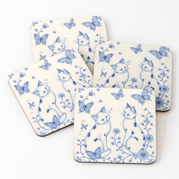 Item preview, Delftware porcelain tile with adorable cats scene  designed and sold by Ponted.
