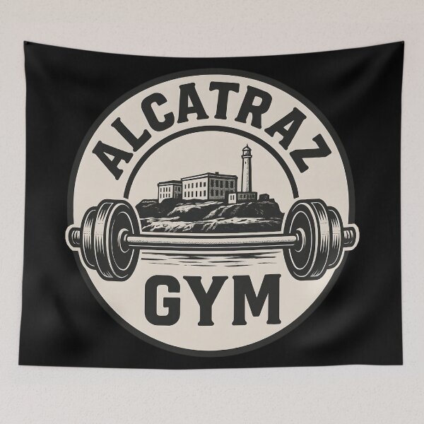 Item preview, Alcatraz Gym – Vintage Barbell Prison Workout Design designed and sold by WAUZ.