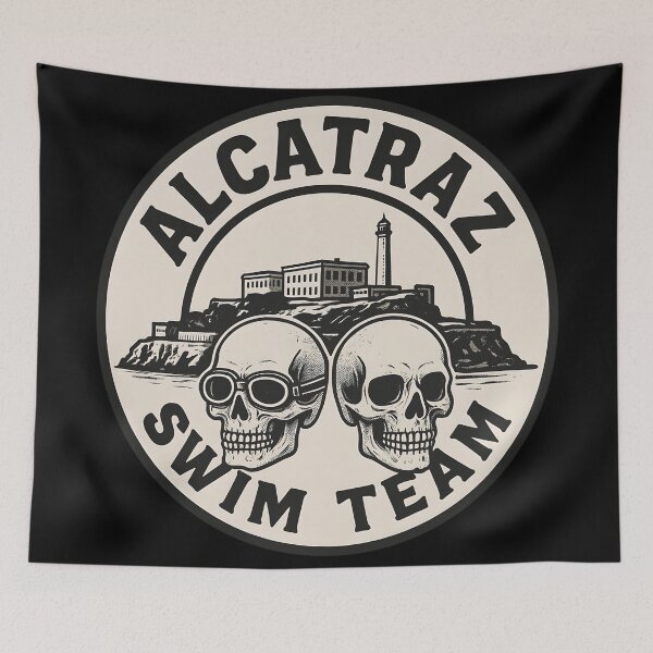 Item preview, Alcatraz Swim Team Sticker – Vintage Skull Prison Escape Design designed and sold by WAUZ.