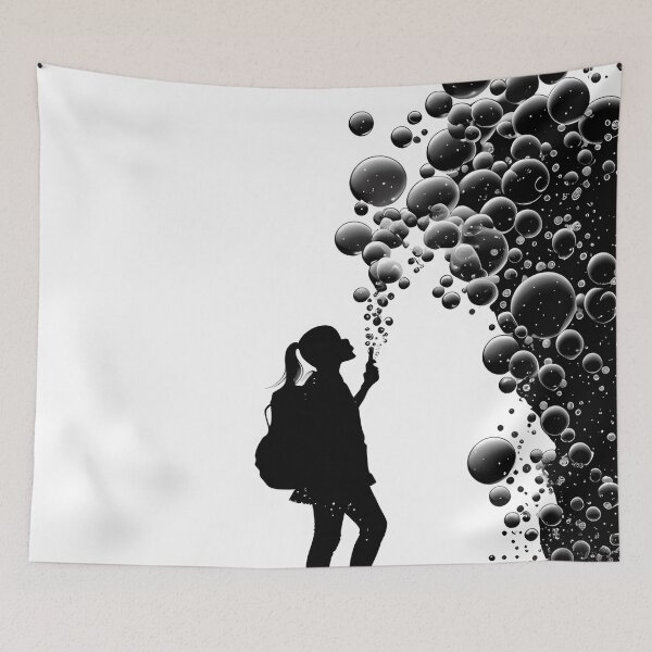 Item preview, Girl Blowing Bubbles Silhouette Art Print designed and sold by ShadowAndSlate.