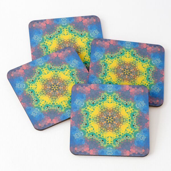 Item preview, Hex Mandala Yellow Blue and Pink designed and sold by WormholeOrbital.