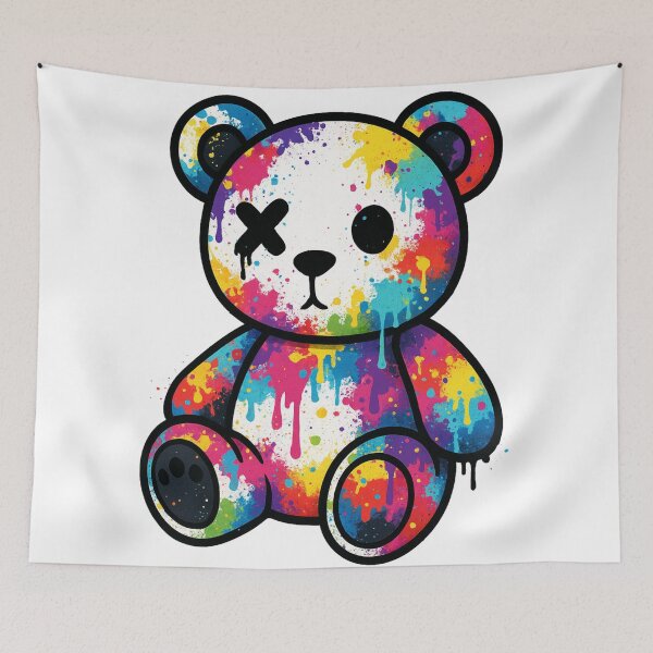 Item preview, Graffiti Splash Teddy Bear – Dripping Color Pop Art Toy – Urban Plush Graff Style designed and sold by VIBE CRAFT STUDIO.