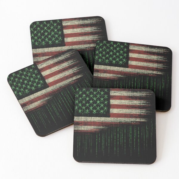 Item preview, US flag with binary code. With Glitch Hacking Effect – Distorted Digital Art designed and sold by charlypicazo.