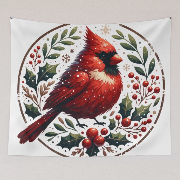 Item preview, Rustic Holiday Northern Red Cardinal Bird designed and sold by SoaringOwlArts.