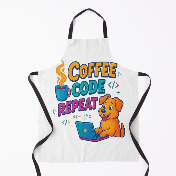 Artikelvorschau, Coffee Code Repeat – Niedliches Hundeprogrammierer-Design entworfen und verkauft von ArtbyCrystal.