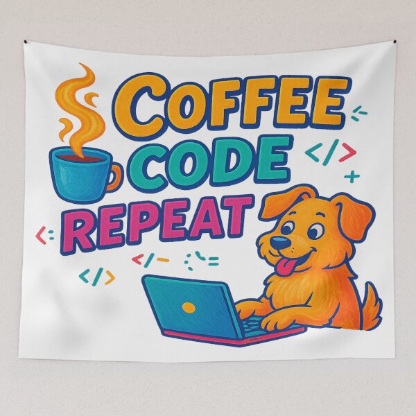 Item preview, Coffee Code Repeat – Cute Dog Programmer Design designed and sold by ArtbyCrystal.