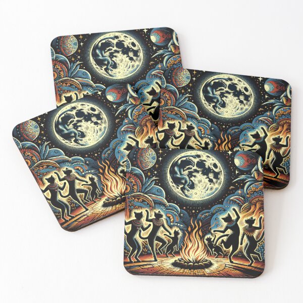 Item preview, Magical Shaman Cat Tribe Celebrating Under the Full Moon 8k designed and sold by Keirnyx.