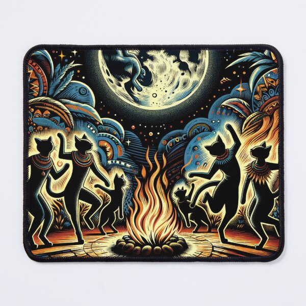 Item preview, Magical Shaman Cat Tribe Celebrating Under the Full Moon 8k designed and sold by Keirnyx.