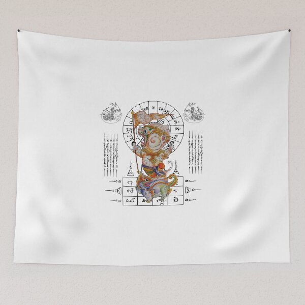 Item preview, Hanuman Riding the Mythic Lion – Victory Flag Bearer with Sacred Yantra of Success designed and sold by JoynestStudioCo.