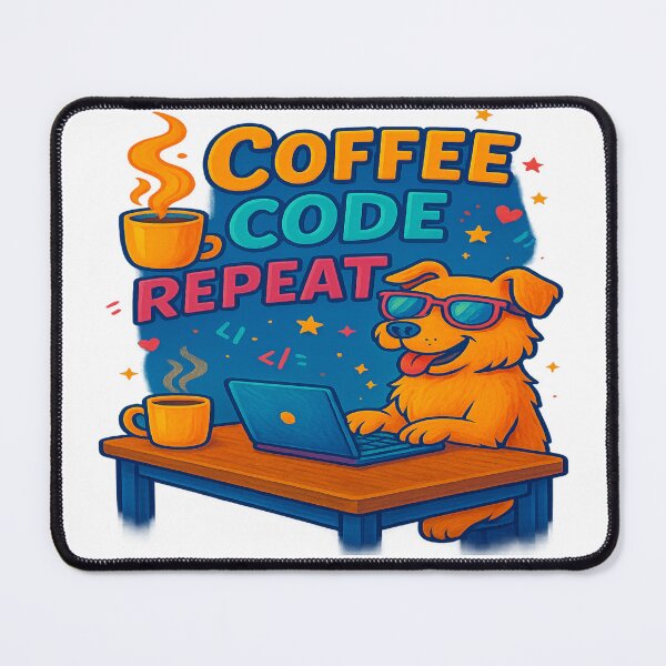Item preview, Cool Coder Dog – Coffee Code Repeat Tee designed and sold by ArtbyCrystal.