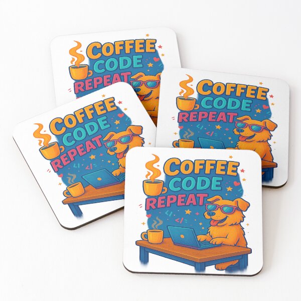 Item preview, Cool Coder Dog – Coffee Code Repeat Tee designed and sold by ArtbyCrystal.