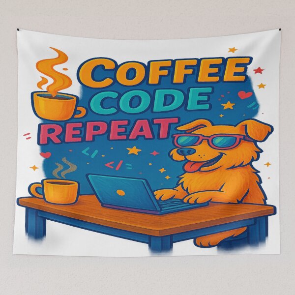 Item preview, Cool Coder Dog – Coffee Code Repeat Tee designed and sold by ArtbyCrystal.