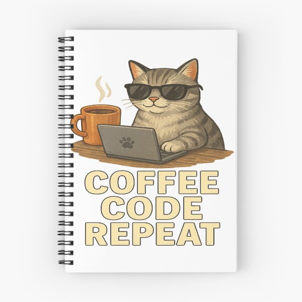 Item preview, Cool Cat Coder – Coffee Code Repeat Art designed and sold by ArtbyCrystal.