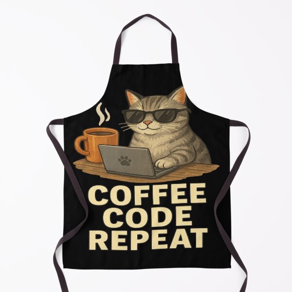 Item preview, Cool Cat Coder – Coffee Code Repeat Art designed and sold by ArtbyCrystal.