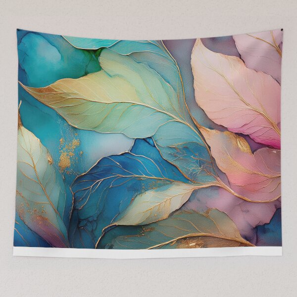 Item preview, Neutral Pastel VINTAGE leaves, boho beige wildflower watercolour garden, neutral beige and teal green and pink alcohol ink effect, green leafy floral spring painting designed and sold by navitalidesign.