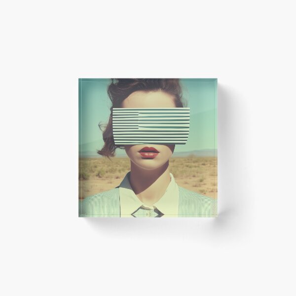 Item preview, Retro Surreal Woman with Striped Visor in Desert Vibes designed and sold by Retrocranio.