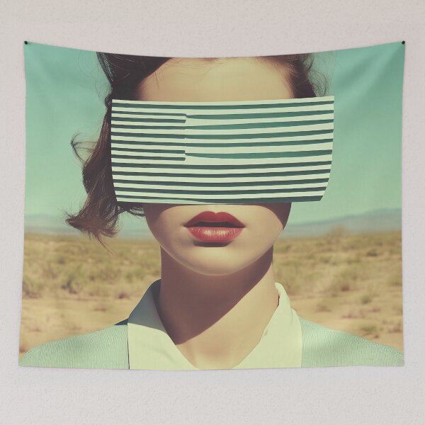 Item preview, Retro Surreal Woman with Striped Visor in Desert Vibes designed and sold by Retrocranio.