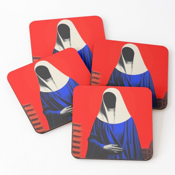 Item preview, Faceless Madonna in Blue Robes with Red Halo and Urban Skyline designed and sold by Retrocranio.