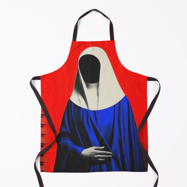Item preview, Faceless Madonna in Blue Robes with Red Halo and Urban Skyline designed and sold by Retrocranio.
