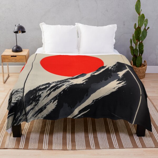 Aperçu de l'œuvre Paysage de montagne abstrait avec trois soleils rouges créée et vendue par Retrocranio.