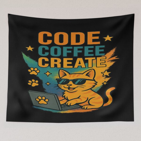 Item preview, Code Coffee Create – Cool Cat Programmer Art designed and sold by ArtbyCrystal.