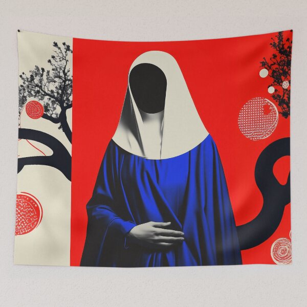 Item preview, Faceless Madonna in Blue with Abstract Tree and Red Background designed and sold by Retrocranio.