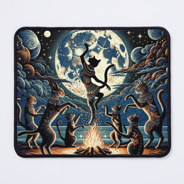 Item preview, Celestial Tribal Cat Dance Under the Full Moon Wallpaper Illustration designed and sold by Keirnyx.