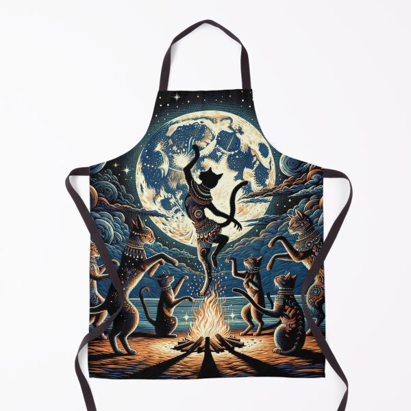 Item preview, Celestial Tribal Cat Dance Under the Full Moon Wallpaper Illustration designed and sold by Keirnyx.