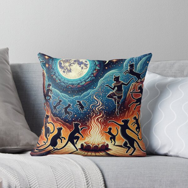 Aperçu de l'œuvre Celestial Tribal Cat Dance Under the Full Moon 4k Wallpaper Illustration créée et vendue par Keirnyx.