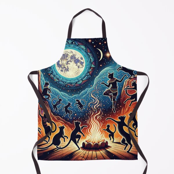 Item preview, Celestial Tribal Cat Dance Under the Full Moon 4k Wallpaper Illustration designed and sold by Keirnyx.