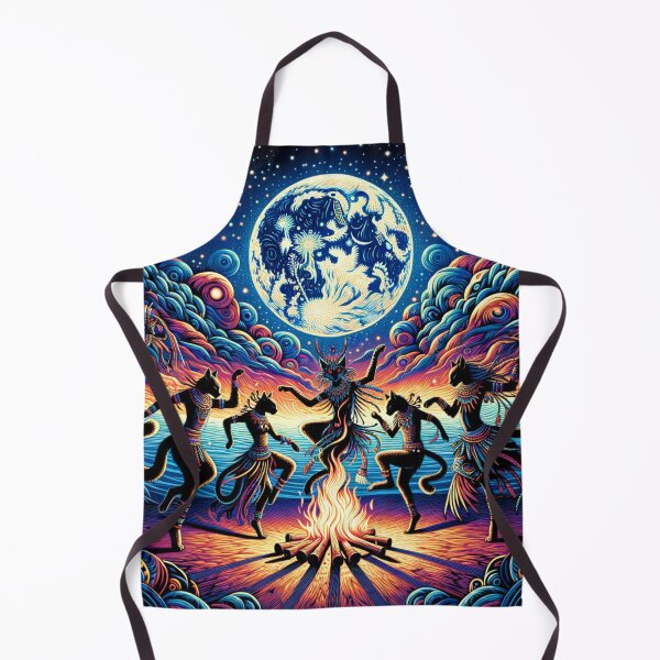 Item preview, Celestial Tribal Cat Dance Under the Full Moon 4k Fantasy Wallpaper Illustration designed and sold by Keirnyx.