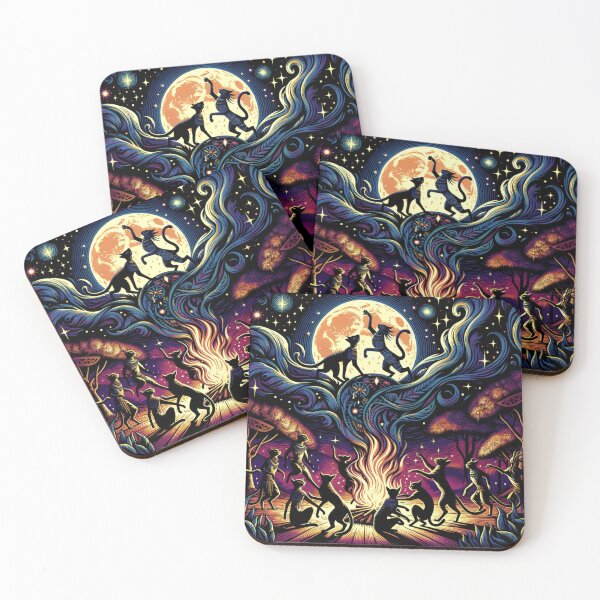 Item preview, Celestial Cat Dance Under the Full Moon Wallpaper Illustration designed and sold by Keirnyx.