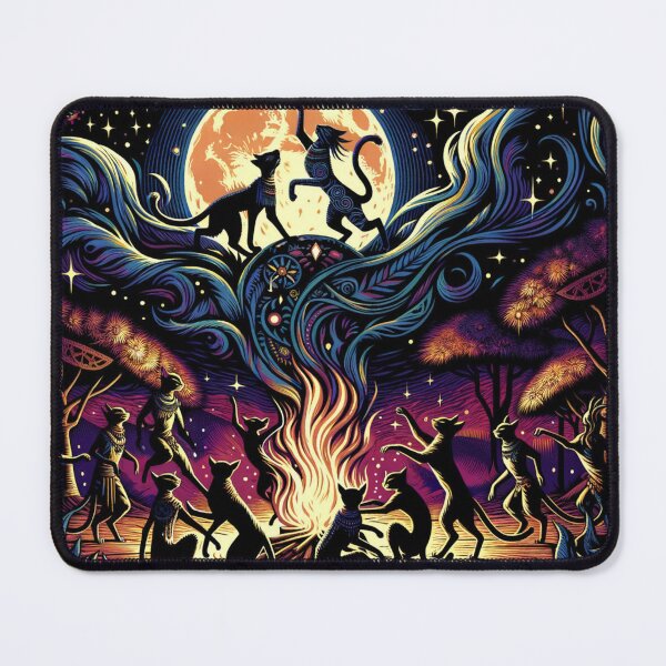 Item preview, Celestial Cat Dance Under the Full Moon Wallpaper Illustration designed and sold by Keirnyx.