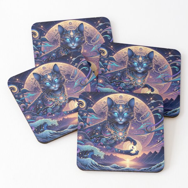 Item preview, Ethereal Cat Full Moon shaman Fantasy Art Wallpaper Illustration designed and sold by Keirnyx.
